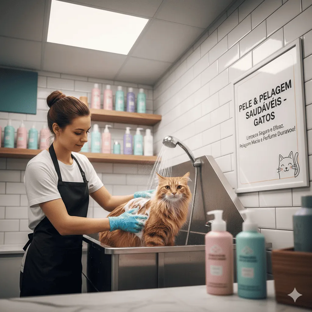 Higienização da pele e pelagem dos gatos de forma segura e eficaz, deixando a pelagem macia e perfurmada por mais tempo